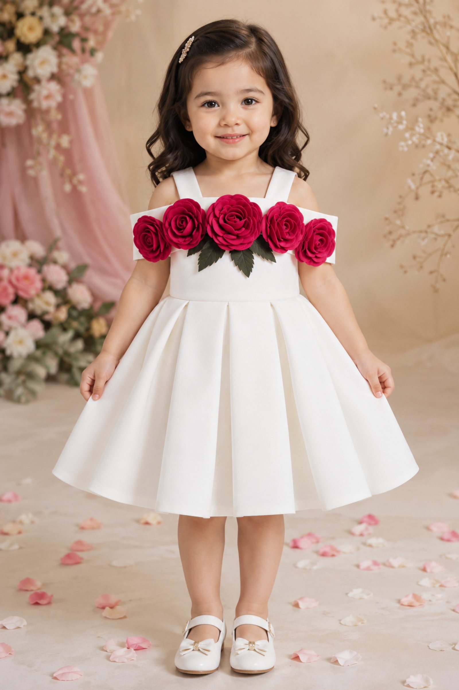 White Scuba Rose Frock